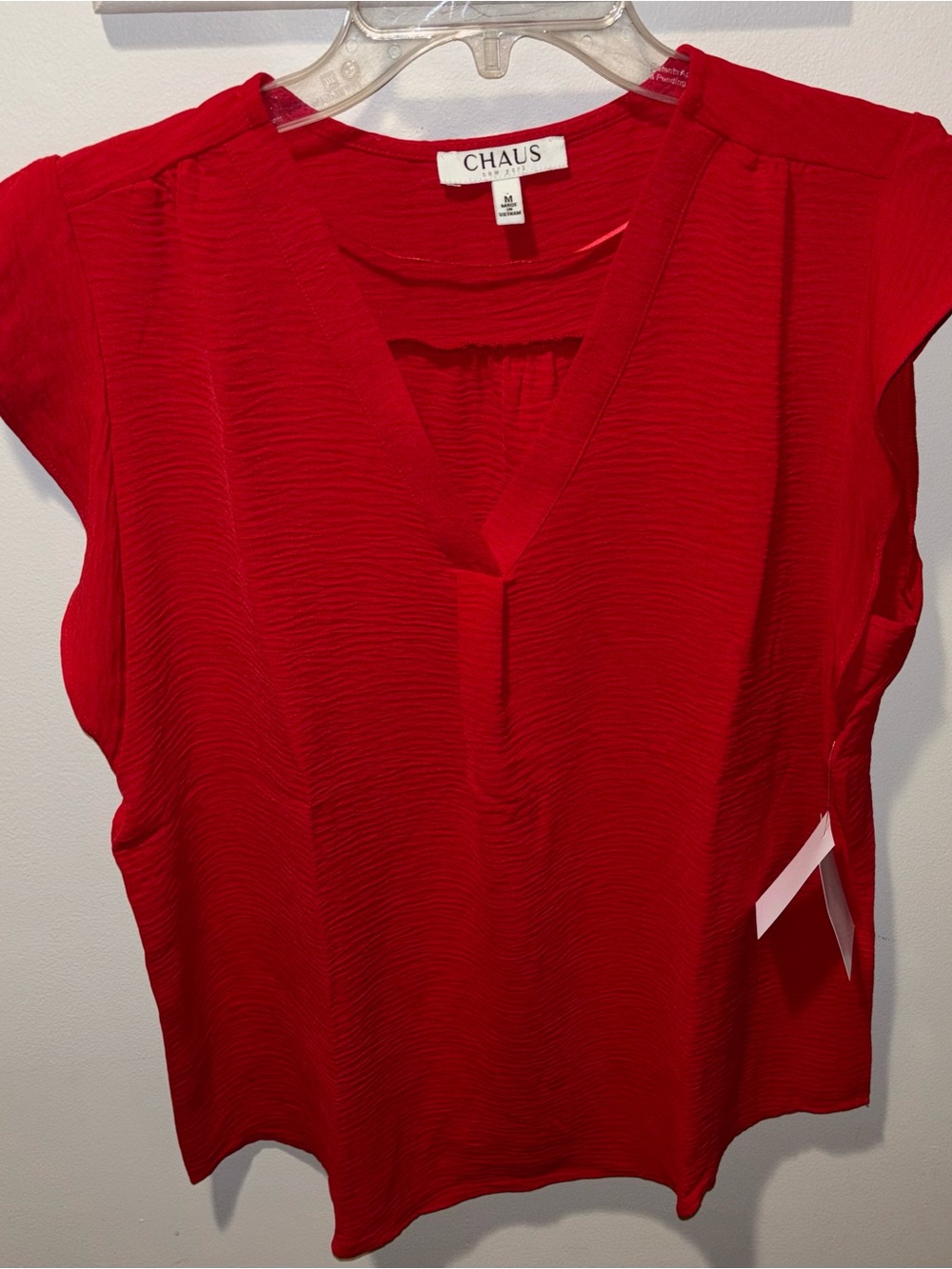 Chaus Lipstick Red Textured V-Neck Cap Sleeve Blouse
